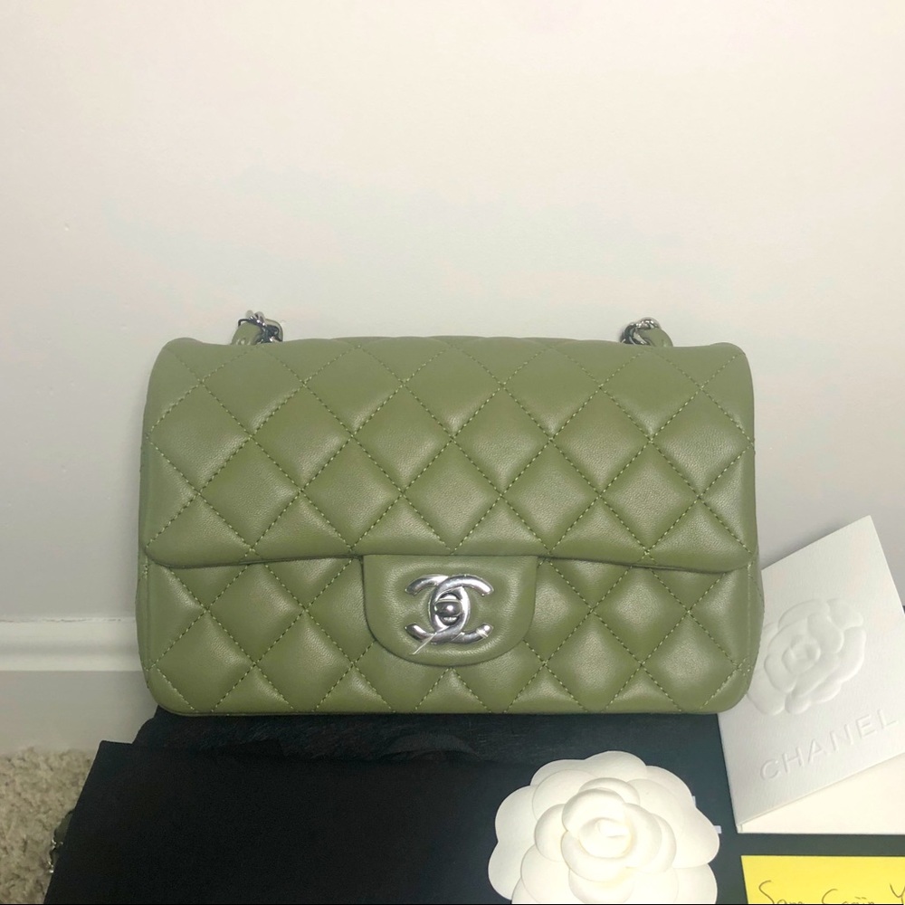 Chanel classic mini rectangular olive green color
